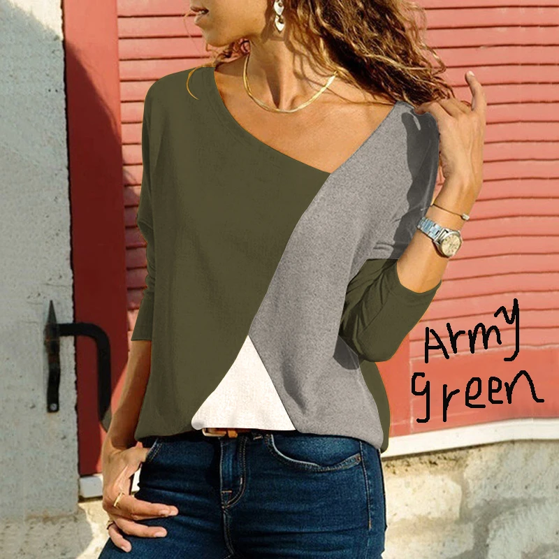 Новая женская Повседневная рубашка с длинным рукавом, женская модная свободная футболка, хлопок, простроченные топы, пуловер, рубашки размера плюс S-5XL - Цвет: Армейский зеленый