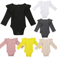 0-24M Newborn Jumpsuit Baby Boy Long Sleeve Romper Cotton Ruffled Solid Beige White Black Pink Playsuit For Infant Girls 1