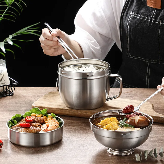 Boîte à lunch à bento en acier inoxydable 304 avec couvercle, récipient portable, restauration rapide, tasse de petit-déjeuner, bol à ramen, adapté aux étudiants, employés de bureau 6