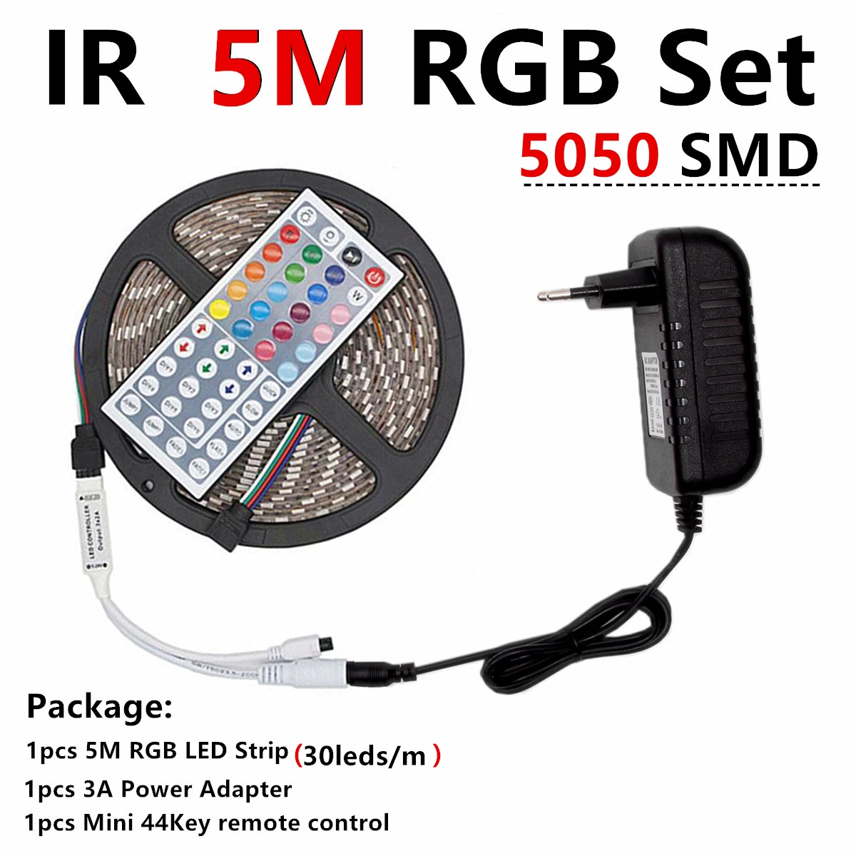 RGB Светодиодная лента RGB 5050 SMD 2835 гибкая лента светодиод RGB 5 м 10 М лента диод DC 12 В адаптер дистанционного управления - Испускаемый цвет: 5050 LED 5M IR  Set