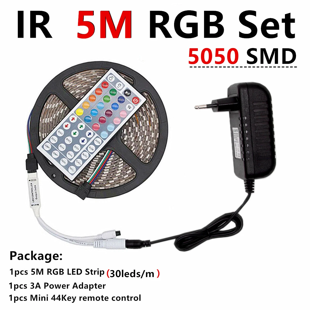 5050 LED 5M IR Set RGB Светодиодная лента RGB 5050 SMD 2835 гибкая лента светодиод RGB 5 м 10 М лента диод DC 12 В адаптер дистанционного управления - Испускаемый цвет: 5050 LED 5M IR Set