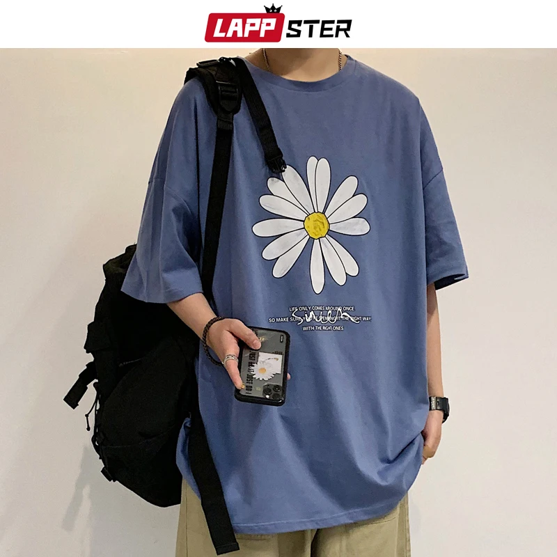 Clothing T-Shirts Flower Harajuku Japanese Streetwear LAPPSTER Korean Cotton Casual Dirty