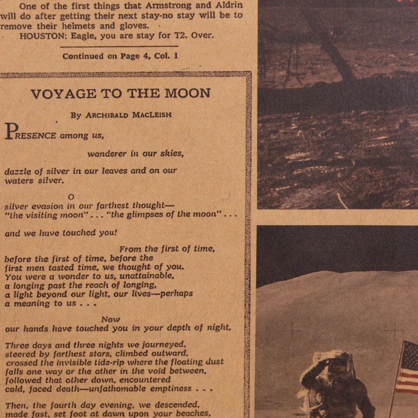 Аполлон 11 Луна Посадка Нью-Йорк Таймс ВИНТАЖНЫЙ ПЛАКАТ крафт-бумага ретро детская комната украшение стикер на стену 51*35,5 см