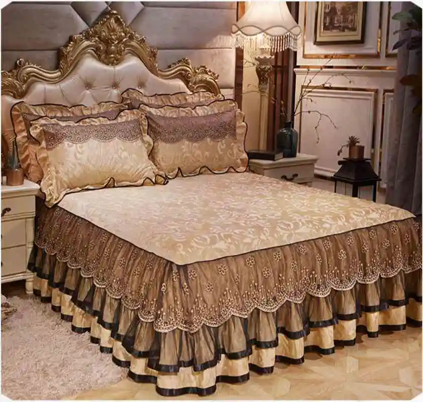 Winter Thicken Velvet Bedding Bed Skirt Pillowcase 1/3pcs Lace Bedclothes Mattress Cover Warm Bedspread Bed Sheet Home Textile