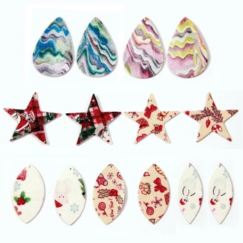 

100Pcs/lot Pu Leather Earrings Findings Nightmare Before Christmas Earing Santa Ripple Charms For DIY Making Earings Collection