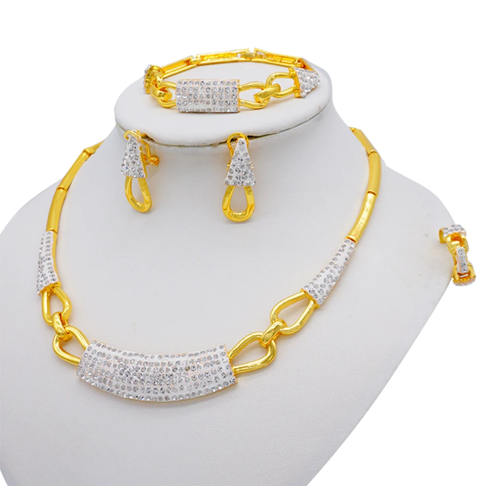 

Dubai Africa Nigeria African Jewelry Set Gold Color Necklace Earrings Romantic Woman Bridal Jewelry Sets