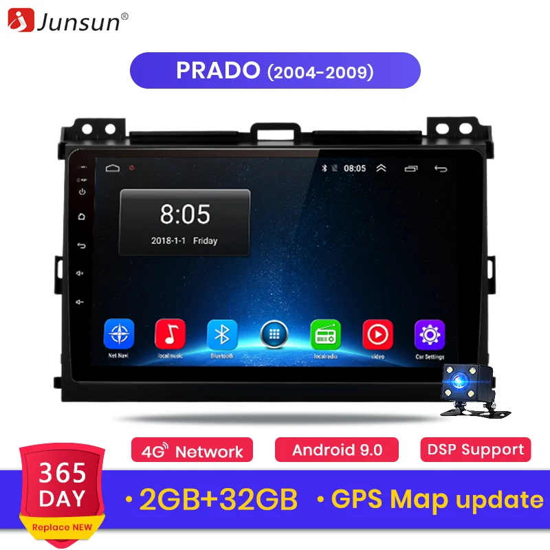 Junsun V1 2G+ 3 2G Android 9,0 DSP для Toyota Prado 120 2004-2009 Автомобильный Радио Мультимедиа Видео плеер навигация gps RDS 2 din dvd