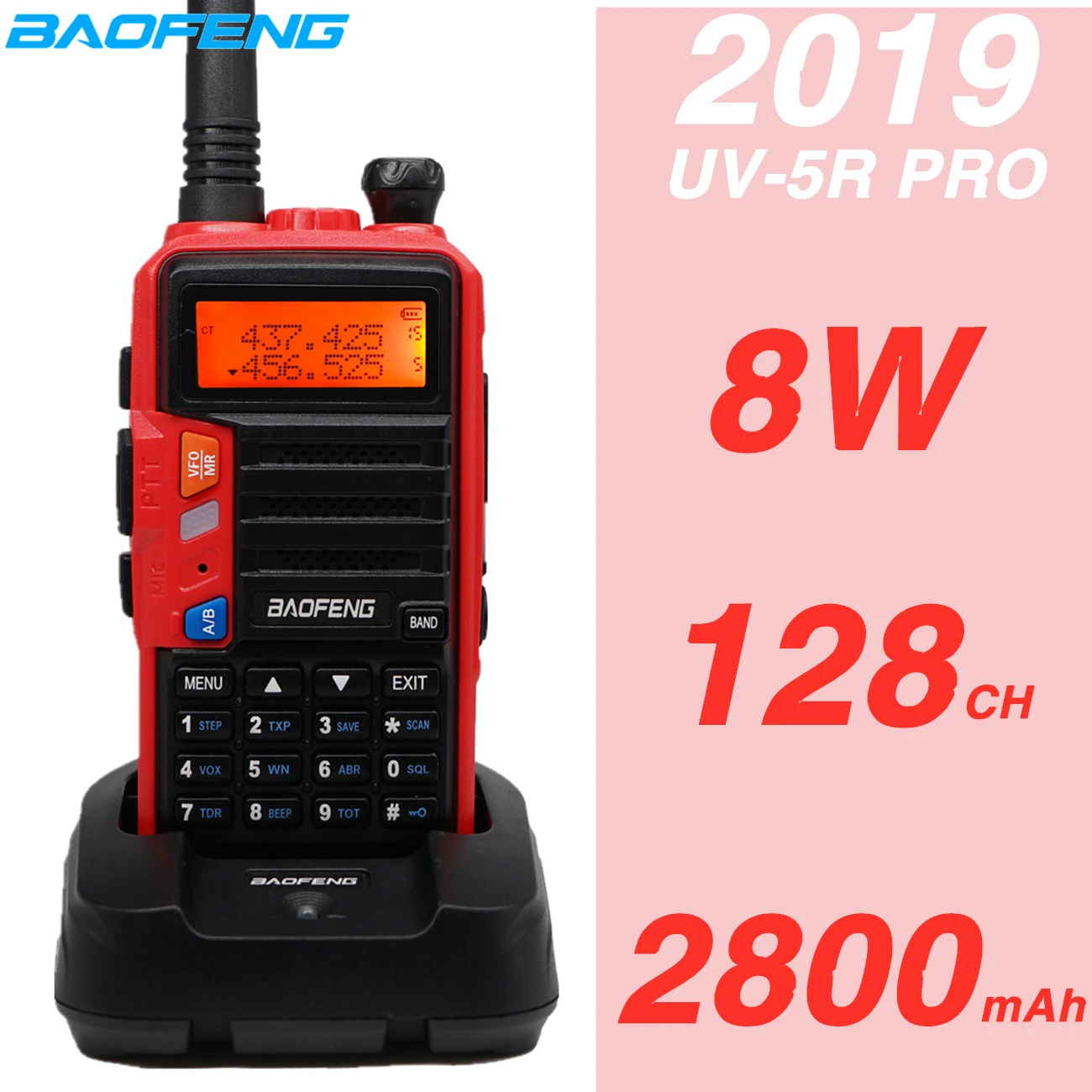 Высокая мощность 8 Вт Baofeng UV-5R Pro Walkie Talkie UV5R двухсторонние радио двухдиапазонный VHF радиопередатчик ультравысоких частот 10 км венгтинг CB Ham радио