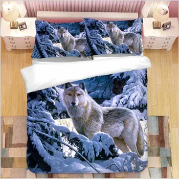 

WOSTAR Cotton Bedding Sets luxury Home Textiles 3d printing snow wolf duvet cover set and pillowcase for home decor