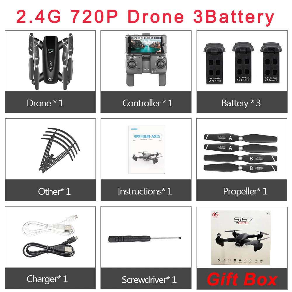S167 Pro gps Радиоуправляемый Дрон с камерой 4K HD 5G wifi FPV Дрон точка пути Летающий жесты фото бесщеточный складной Квадрокоптер мини Дрон - Цвет: 2.4G-720P-3B-Box