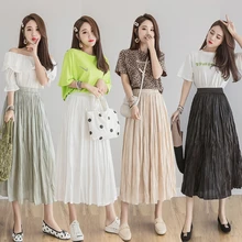 Новинка года: белые юбки с высокой талией в Корейском стиле, Женская длинная юбка, летняя плиссированная юбка трапециевидной формы