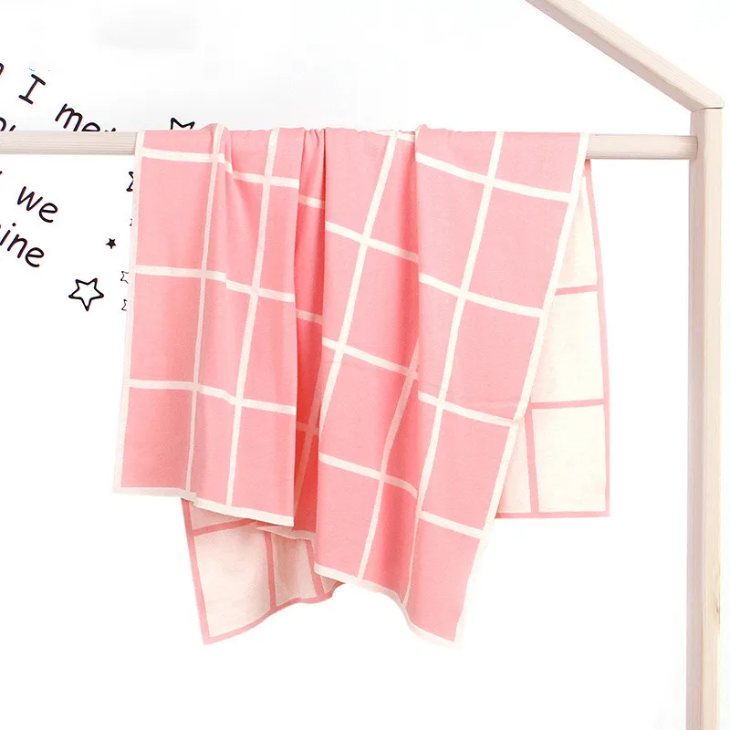 Pink Детское весенне-осеннее одеяло, одеяло для новорожденных, вязаное Клетчатое одеяло, детское одеяло для сна, детское воздухопроницаемое одеяло, покрывало для сна - Цвет: Pink