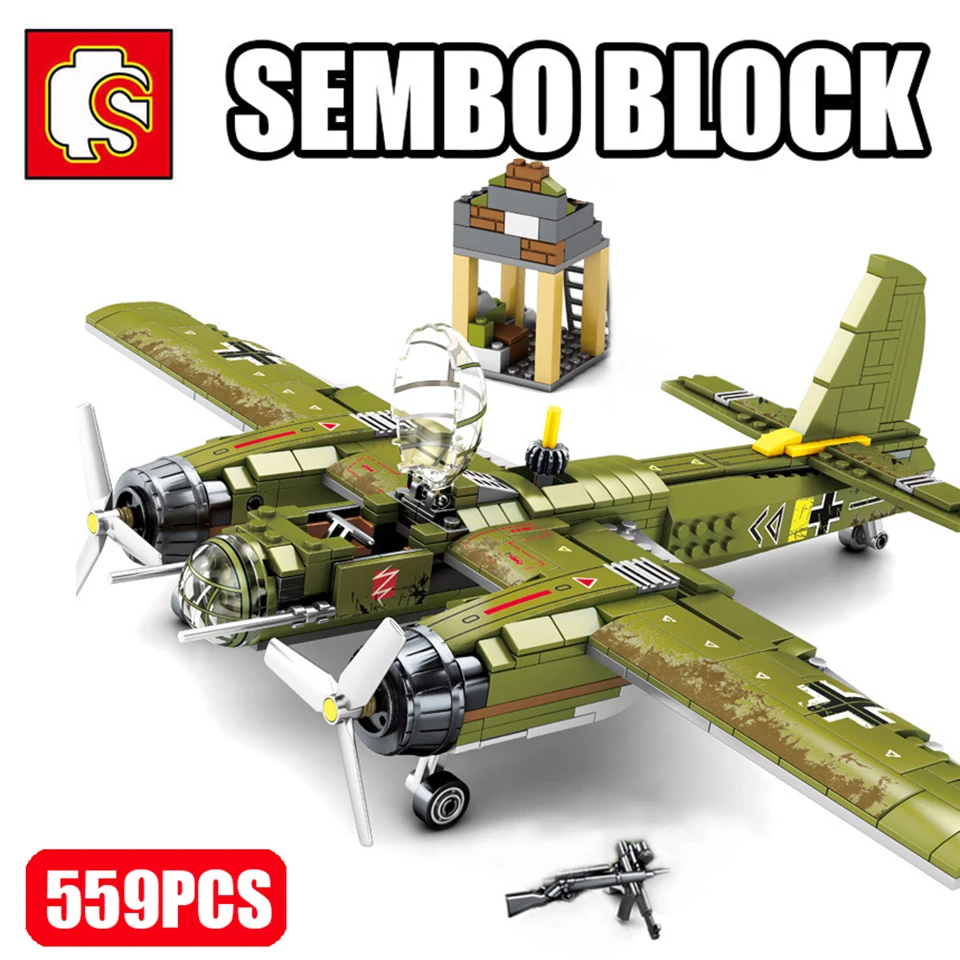 

SEMBO WW2 Bombing Plane Military Helicopter Soldiers Building Blocks Model Bricks Sets Military Figures Toys For Children Boys