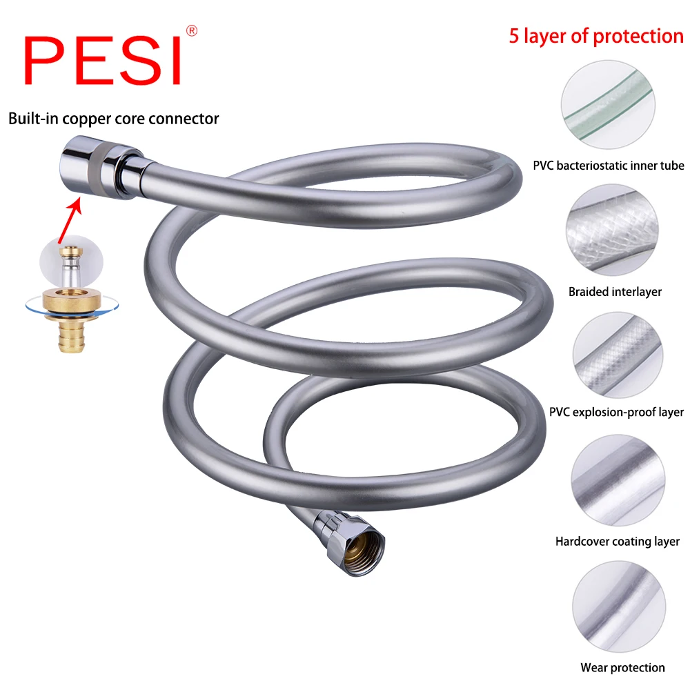 Smooth Shower Hose High-Pressure Flexible Bath PVC for Handheld Thickening Anti-Winding