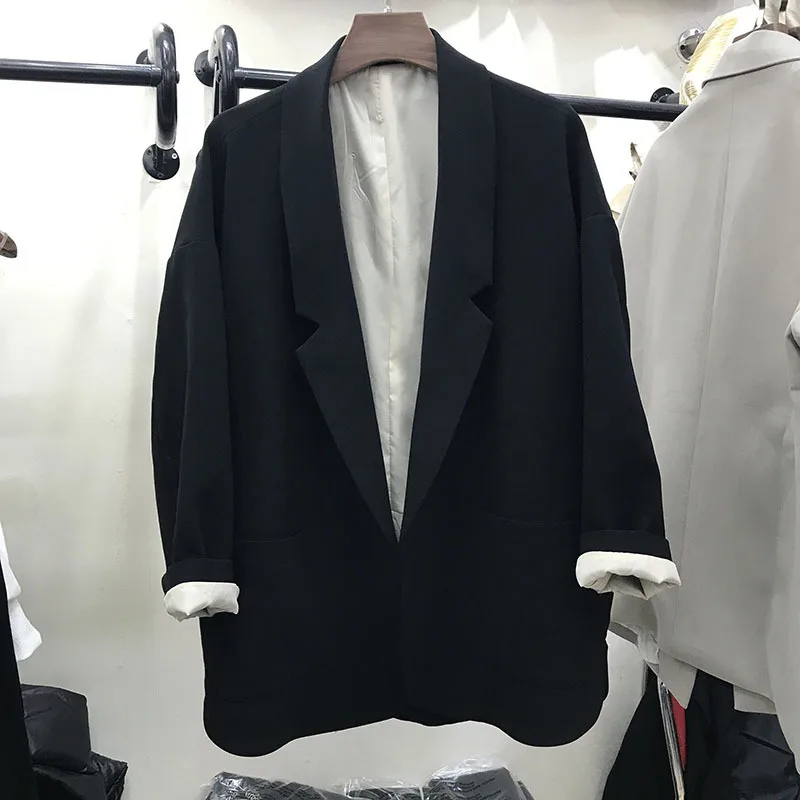 

2019 Spring New Style Korean-style V-neck Long Sleeve Casual Small Suit Women's Mid-length Loose-Fit Elegant Coat Fashion