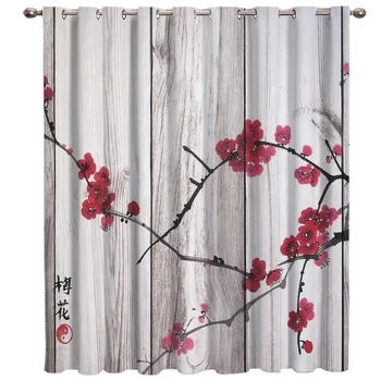 

Vintage Wood Textured Background Ink Plum Floral Fabric Kids Window Treatment Hardware Sets Curtains for the Kitchen Living Room