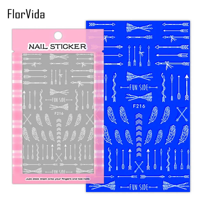 F216 White FlorVida F214-220 3D слайдер для ногтей золотые черные наклейки Переводные картинки с бабочками клейкий дизайн для маникюра Советы украшения для ногтей - Цвет: F216 White