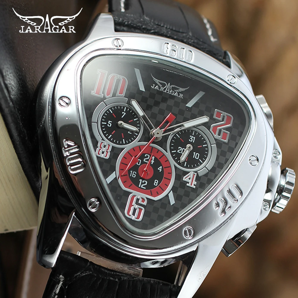 

Jaragar Sport Racing Design Geometric Triangle Pilot Genuine Leather Men Mechanical Watch Top Brand Luxury Automatic Wrist Watch