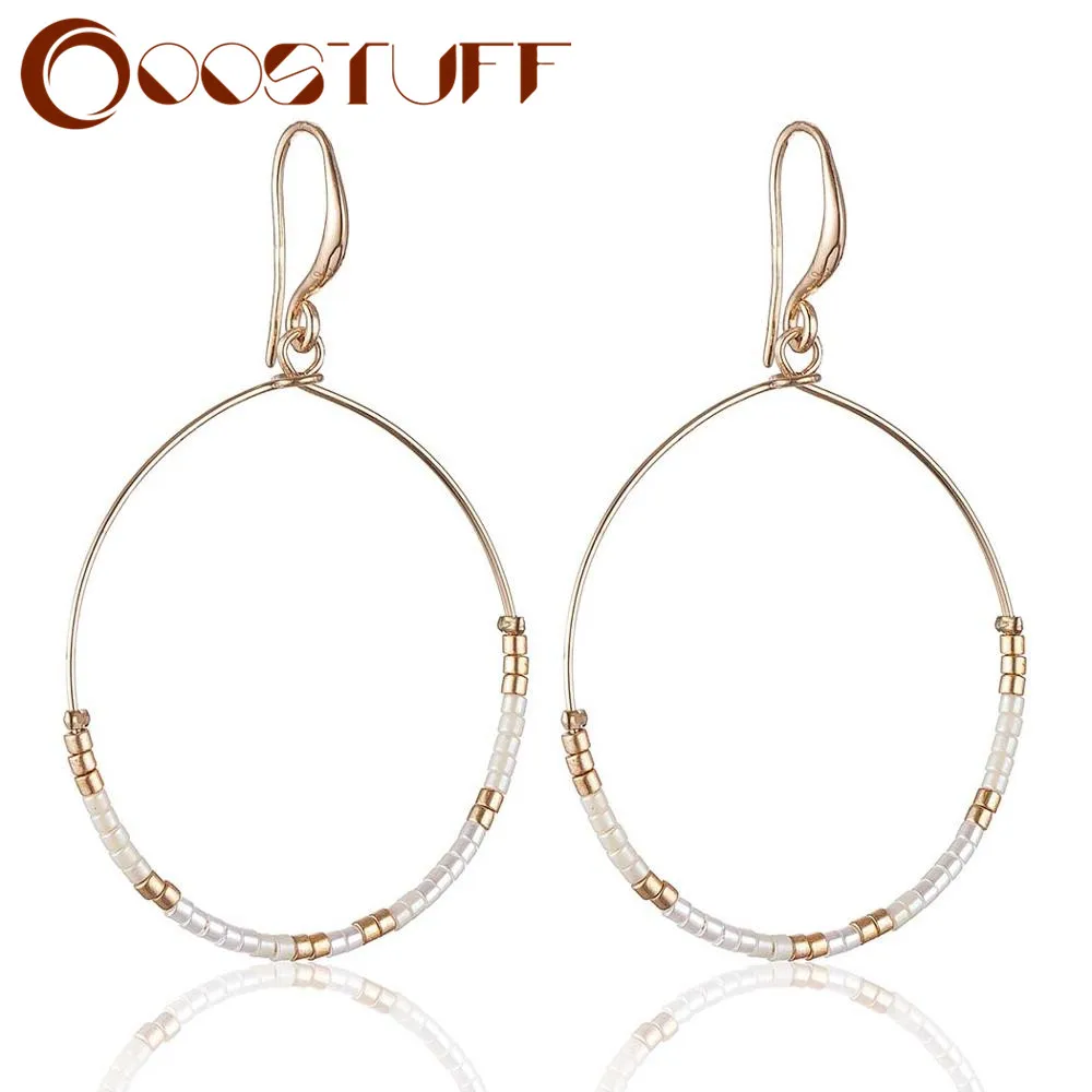 Оптовая продажа японские стеклянные бусины серьги-кольца для женщин золотые