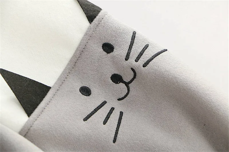 Осенняя японская кофта для женщин Kawaii топы Свободные повседневные милые худи с кошкой уличная девушка милый пуловер худи с вышивкой женский