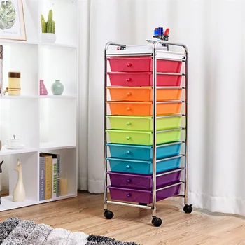 

10 Drawers Rolling Organizer Cart Craft Utility Mobile Trolley Plastic Storage Drawers Cabinet HW59096