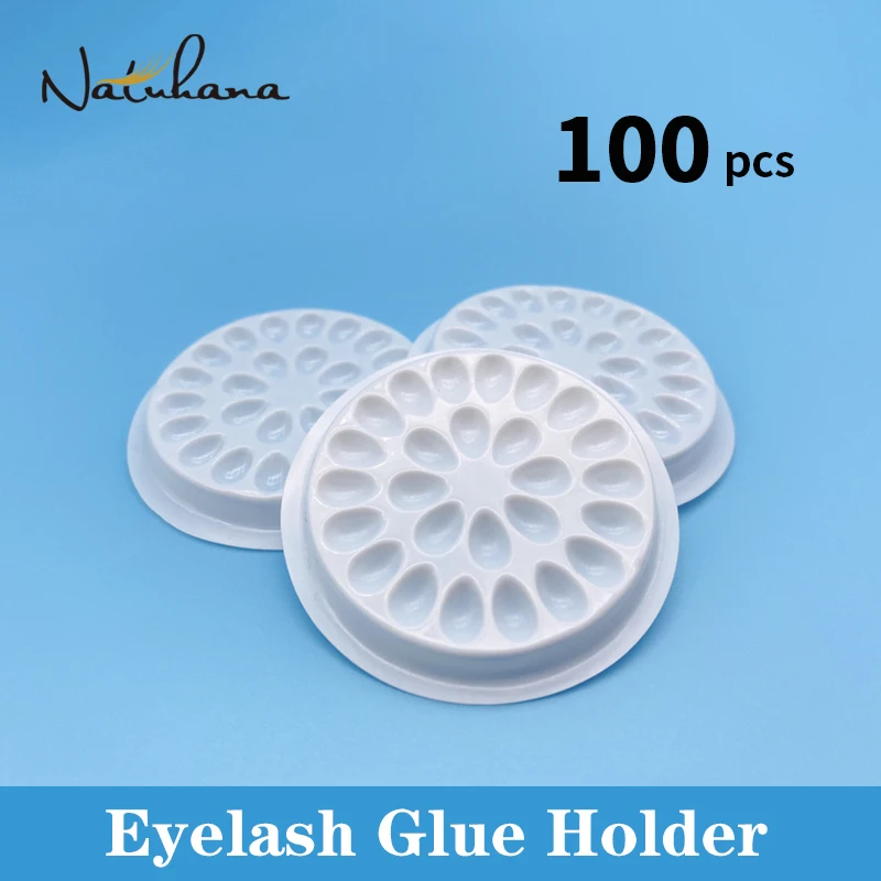 Eyelash Glue Holder 100pcs Plastic Glue Gasket Adhesive Pallet Eyelash Extension Pads Flower Shape Makeup Tool