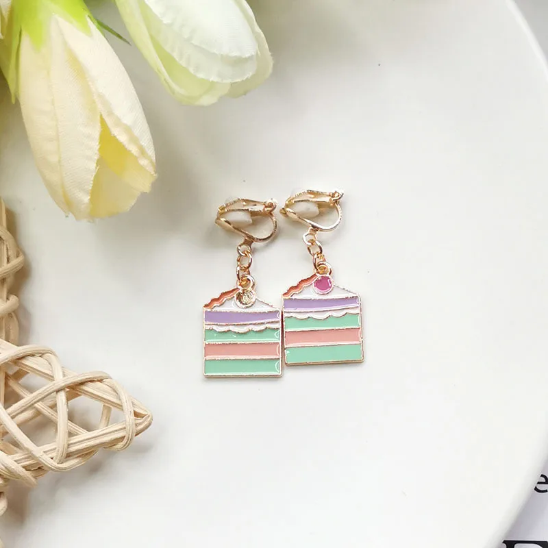 WENHQ Gold Color Cartoon Enamel Clip on Earrings Fashion Cute Small Flower Animal Cuff Earrings Ear Clip No Ear Hole ear clip earrings,clip earrings,ear clip,ear accessories