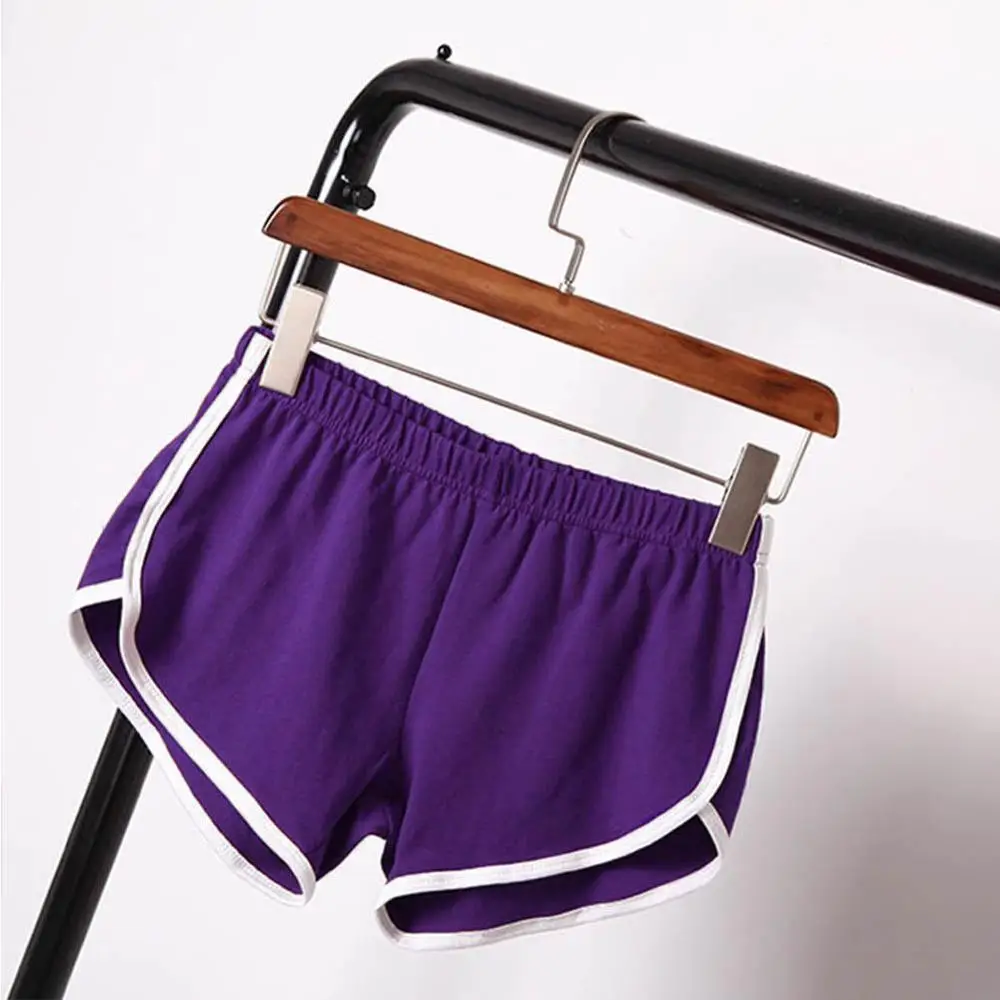 Women Cotton Blend Summer Shorts Pants Contrast Binding Side Split Elastic Waist Patchwork Casual Short Pant FreeShipping x - Цвет: Purple