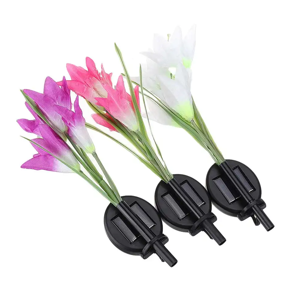 3pc 4 Head Lily Flower Solar Light Colorful Led Decorative Outdoor Lawn Lamp Home Garden Ip65 Waterproof Fake Flower Night Light Solar Lamps Aliexpress