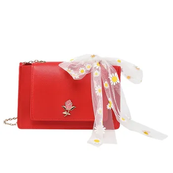 

2020 Hot Fashion Women PU Leather Messenger Bag Shoulder Crossbody Handbag Chain Small Casual Solid Lychee Silk Scarf Tote