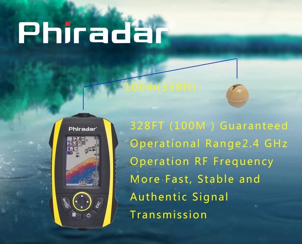 Phiradar новейший FF288W беспроводной рыболокатор портативный рыболокатор 2," цветной TFT 147ft/45 м глубина SonarDetector перезаряжаемый