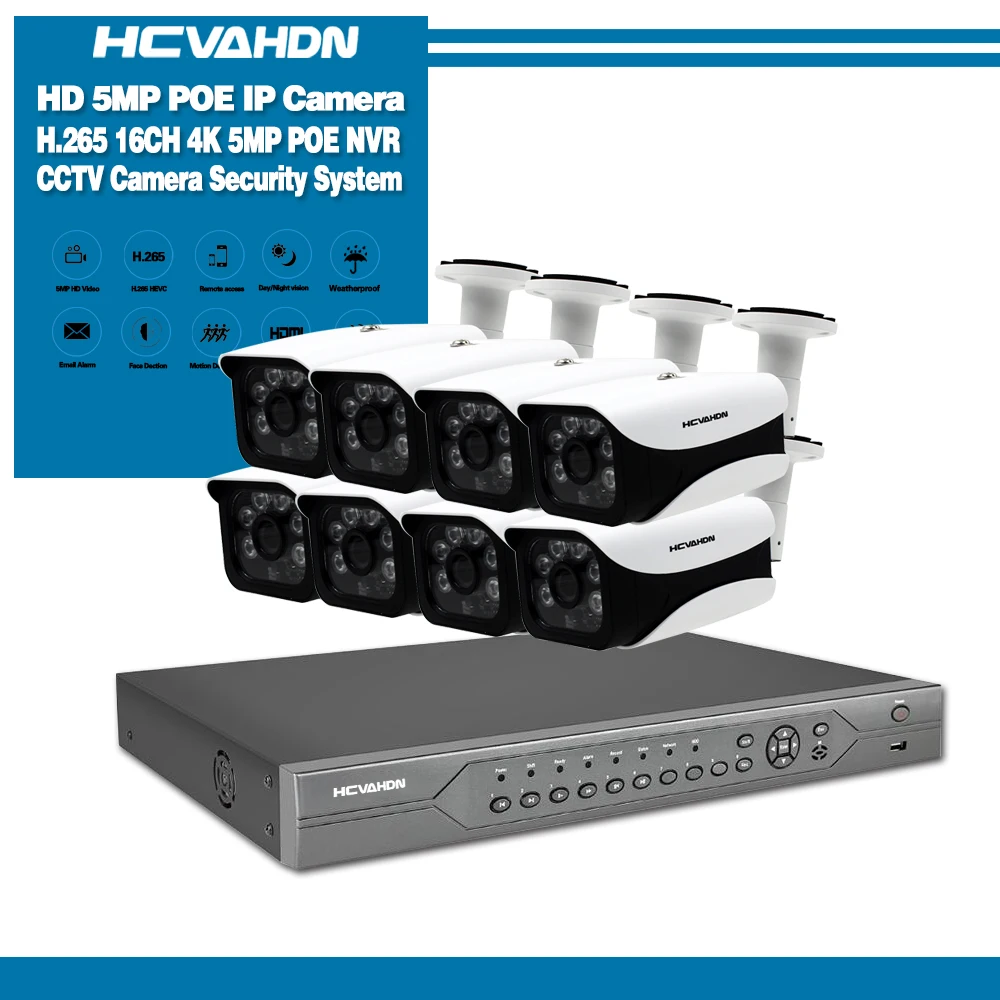 

4K POE Surveillance Cameras System 16CH 5.0MP Security Camera POE HD CCTV DVR 16PCS 5.0 MP IR Outdoor Security Camera Kit