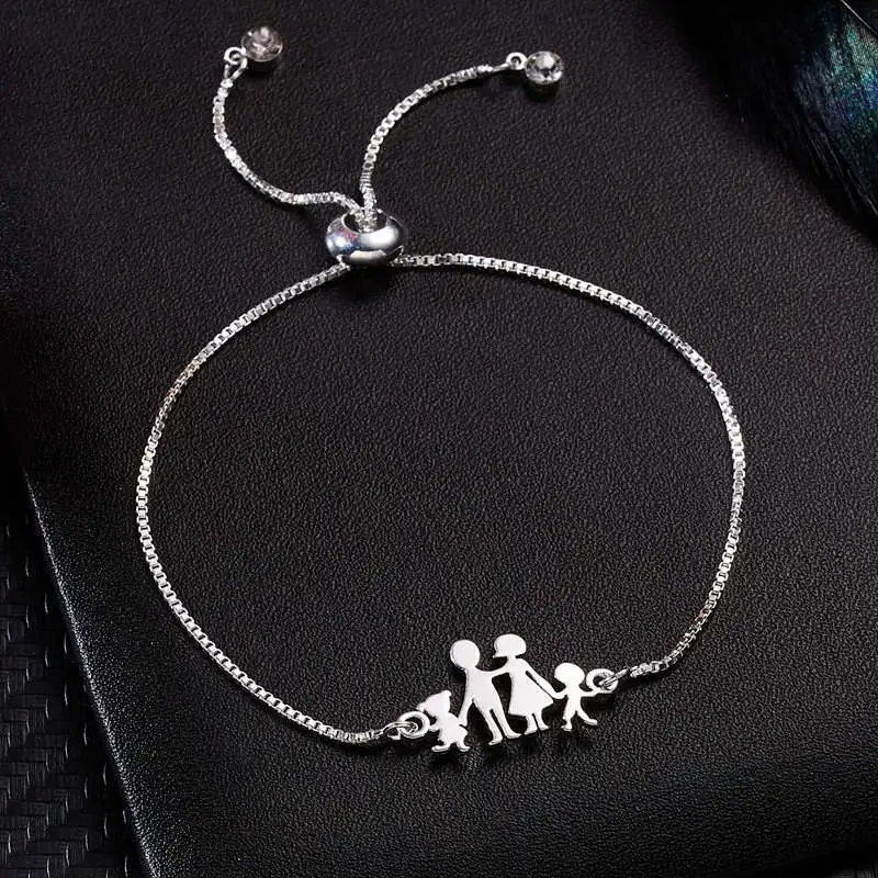 Bracelet Jewelry Family Series Friendship Metal Bracelet Mom Daughter Sister Heart Silver Color Chain Woman Couple Mother's Day Gift