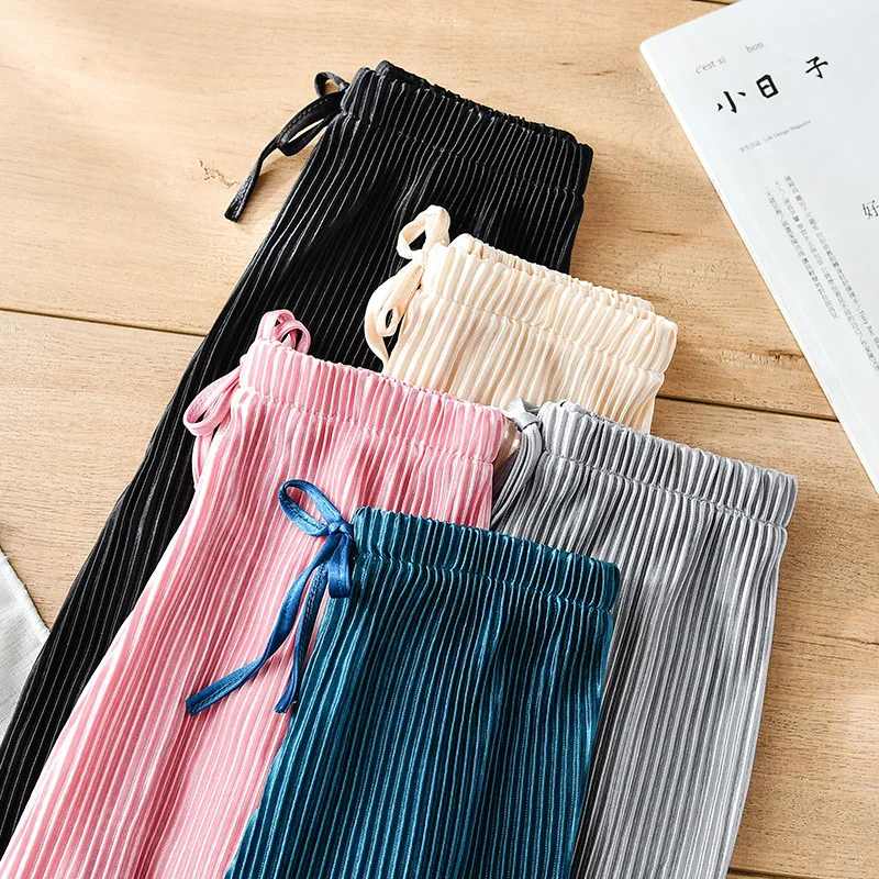 Girls Pants Children Pleated Wide-Leg Loose Casual Chiffon Ankle Length