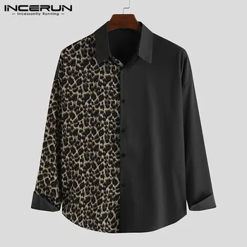

Fashion Leopard Patchwork Shirt Men Lapel Personality Long Sleeve Streetwear Tops Brand Shirts Men Button Chemise INCERUN 2020