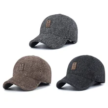 Бейсболка зимняя шапка для папы теплые утолщенные хлопчатобумажные бейсболки защита ушей облегающая шапка для мужчин