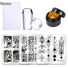 Biutee modelos conjunto de carimbo de unhas conjunto de estampagem de gel poli conjunto de rosto de tigre flores placas de unhas design selo de silicone com gel de unha poli(China)