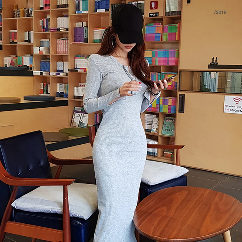 Осенне-зимнее женское платье новинка 2019 сексуальный тонкий полуоткрытый