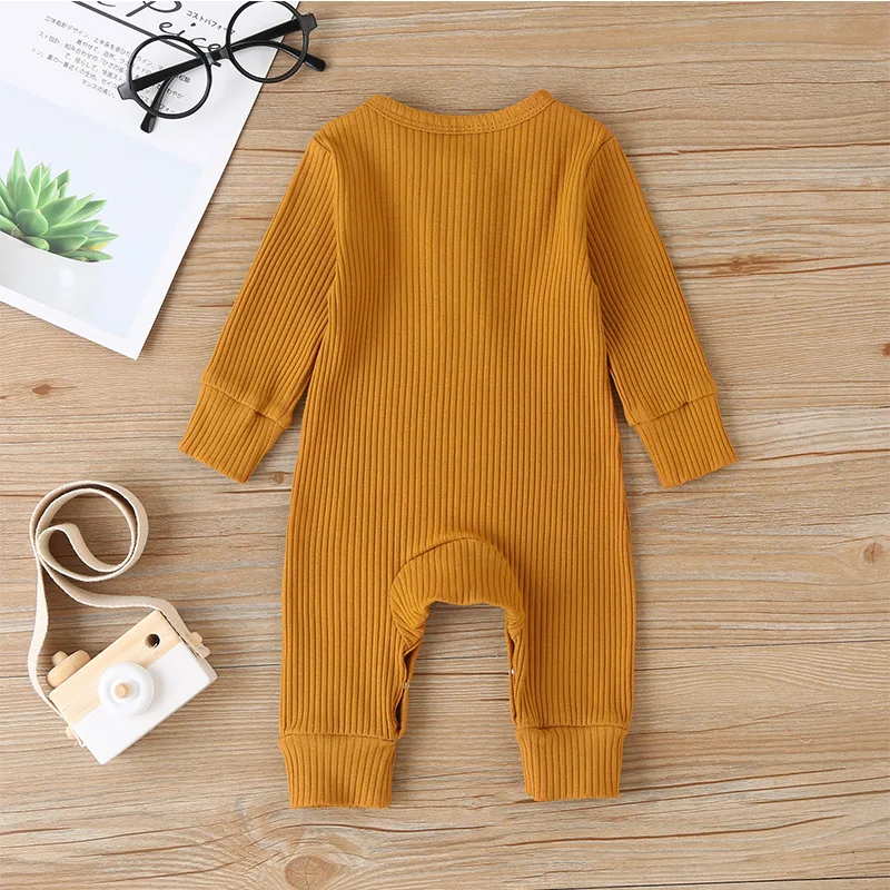 0-18M Baby Spring Autumn Clothing Newborn Infant Baby Boy Girl Cotton Romper Knitted Ribbed Jumpsuit Solid Clothes Outfits