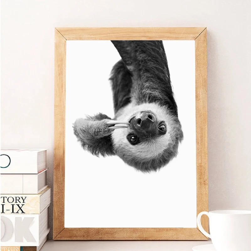 Sloth-Animal-Wall-Art-Canvas-Print-and-Poster-Cute-Animal-Sloth-Canvas-Painting-Black-White-Photography