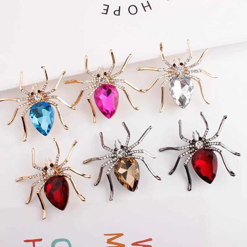 Baiduqiandu Brand High Quality Glass Crystal Spider Brooch Pins in Red  Purple Blue Colors