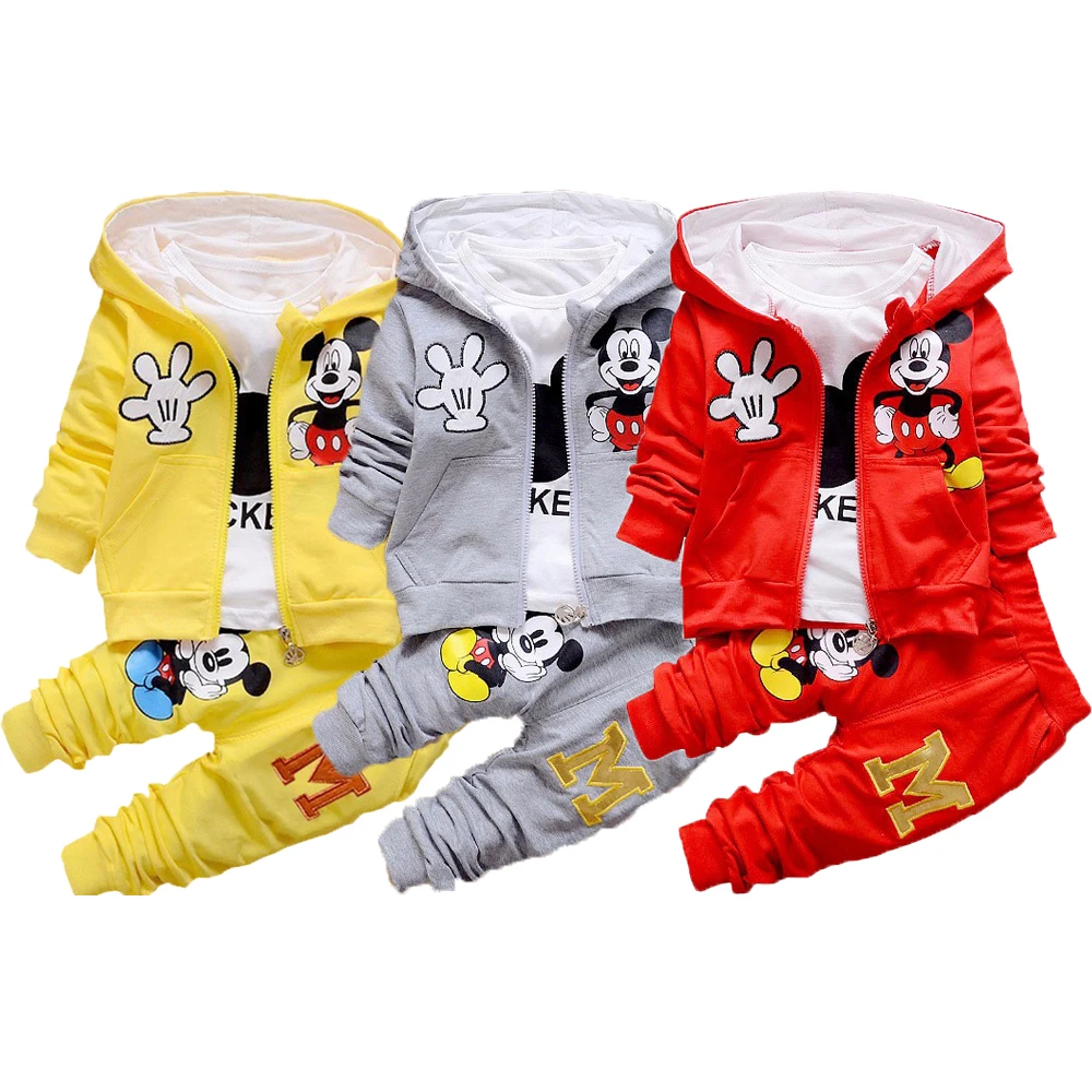 

Baby Girls Minnie Clothing Set Autumn Mickey Suits For Boys Kids Cotton Hooded Coats Shirt And Pants 3 Pcs Children Clothing Set