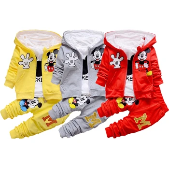 

Baby Girls Minnie Clothing Set Autumn Mickey Suits For Boys Kids Cotton Hooded Coats Shirt And Pants 3 Pcs Children Clothing Set