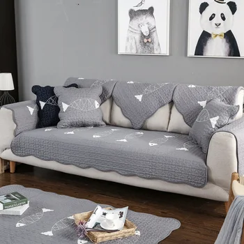 

Stylish modern Navy fish Print Stretch Sofa Cover Slipcovers Furniture Protector 100% Cotton Soft Durable Couch Cover Navy Gray
