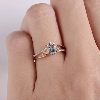 

14K Rose Gold Egg-shaped Diamond Ring for Women Fashion Gemstone Topaz Jewelry Cirle Dainty Christmas 14K Gold Jewelry Ring