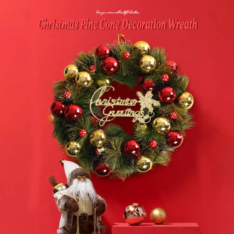 Рождественский 30cmWreath с Искусственные сосновые шишки ягоды и цветами праздничные