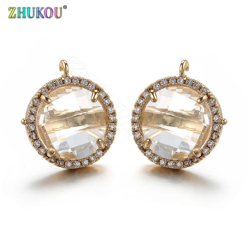 Женские и женские круглые серьги ZHUKOU из латуни с кубическим цирконием 15x17 мм