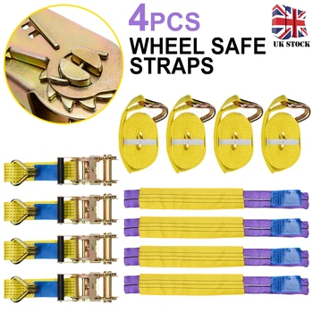

Mayitr 4pcs Professional Trailer Ratchet Recovery Straps Tie Down Alloy Wheel Straps Set for Car Exterior Parts