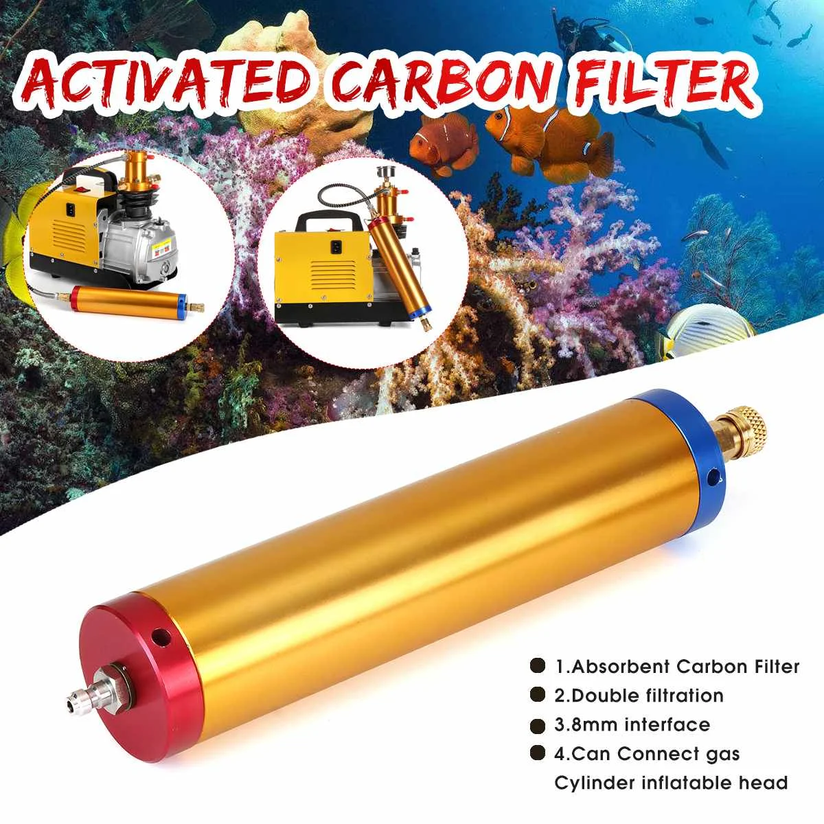 

300bar PCP Electronic Air Compressor Pump Diving Water-Oil Separator Air Filter High Pressure Pump Absorbent Carbon Filter