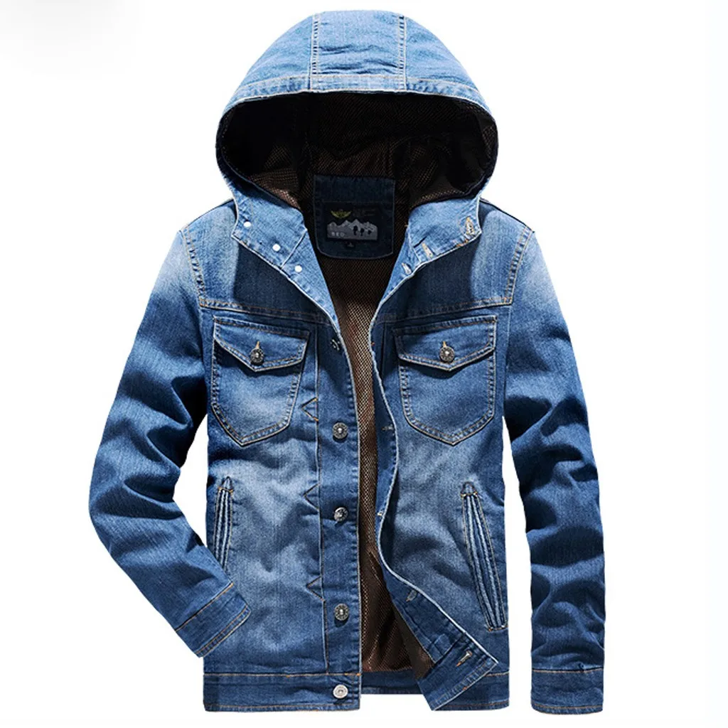Уличная одежда в стиле хип-хоп; сезон осень-зима; Повседневная однотонная джинсовая куртка с капюшоном и отложным воротником; пальто; jaqueta masculino chaqueta hombre